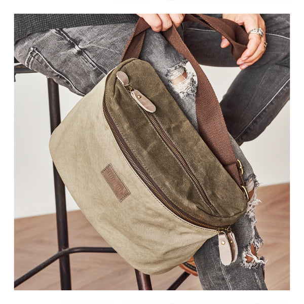 Cool Canvas Mens Messenger Bag Canvas Side Bag Chest Bag Saddle Canvas Courier Bag for Men - iwalletsmen