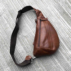 Fashion Brown Leather Men's Sling Bags Chest Bag Fashion Brown One shoulder Backpack Sling Bag For Men - iwalletsmen