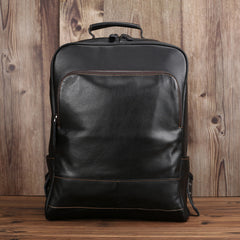 Black Leather Men's 15 inches Computer Backpack Travel Backpack Black Large College Backpack For Men - iwalletsmen