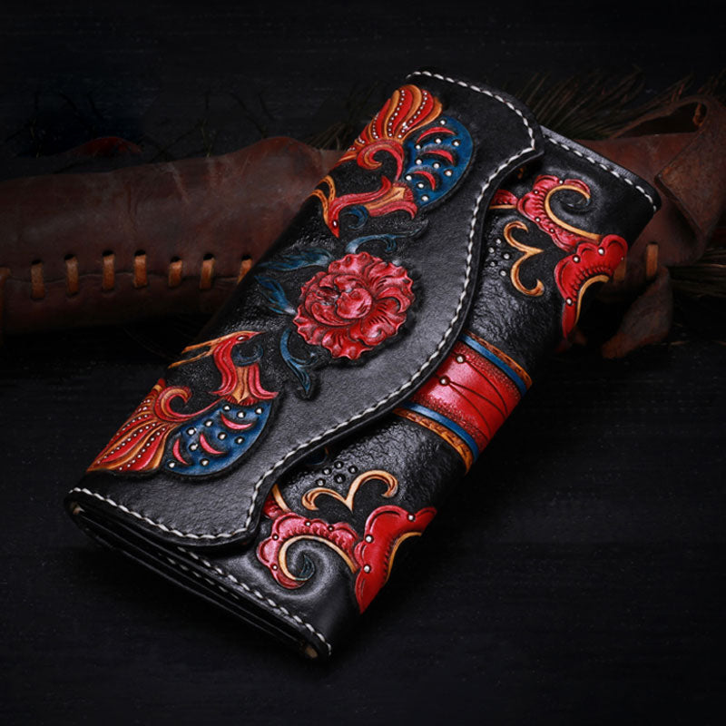 Handmade Leather Mens Womens Tooled Phoenix Clutch Wallet Cool Wallet iwalletsmen