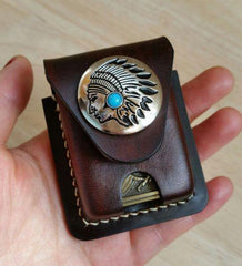 Coffee Handmade Star Leather Classic Zippo Lighter Case Zippo Lighter Holder With Belt Clip Loop For Men - iwalletsmen