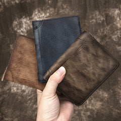 Cool Leather Brown Men's Zipper billfold Small Wallet Bifold Wallet Card Wallet For Men - iwalletsmen