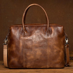 Brown Leather Mens 15 inches Briefcase Laptop Bag Business Handbag Work Bag for Men - iwalletsmen