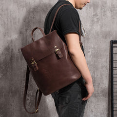 Vintage Mens Coffee Leather Backpack Travel Backpack Leather Hiking Backpack for Men - iwalletsmen