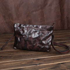 Coffee Leather Mens Wristlet Bag Clutch Wrinkled Slim Messenger Bag Side Bag for Men