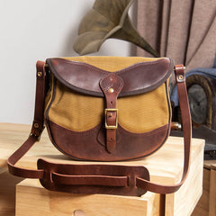 Mens Khaki Canvas Leather Saddle Side Bag Saddle Canvas Messenger Bag For Men