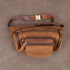 Brown Leather Fanny Packs Bulky Waist Bags Mens Hip Packs Bum Bags for Men