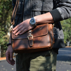 Vintage Brown Leather iPad Side Bag Messenger Bags Small Crossbody Purse for Men