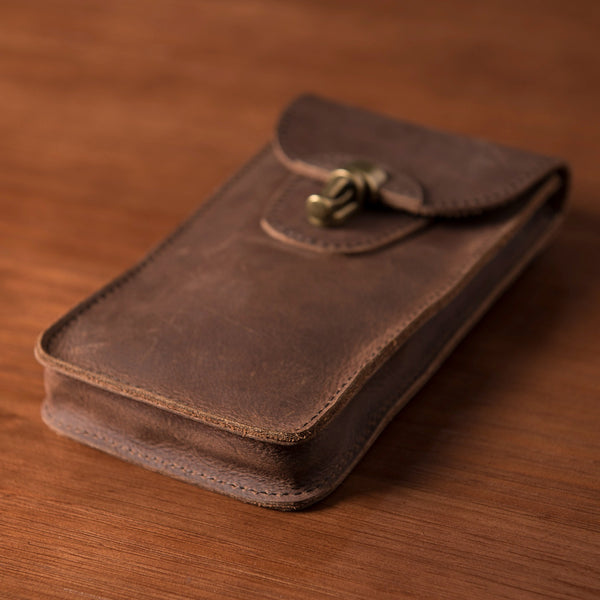 Leather Cell Phone Holster Mens Brown Belt Pouch Leather Waist Bag BELT BAG With Belt Clip For Men