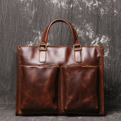 Coffee Leather Mens 14 inches Laptop Briefcase Brown Work Handbag Business Bag For Men