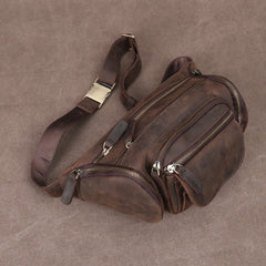 Brown Leather Fanny Packs Bulky Waist Bags Mens Hip Packs Bum Bags for Men