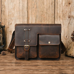 Brown Leather Messenger Bag Men's Vintage 12‘’ Side Bag Courier Bag For Men