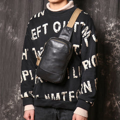 Cool Leather Sling Pack Black Leather Sling Bag Cool Sling Crossbody Packs For Men
