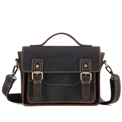 Coffee Small Leather Satchel Side Bag 8 inches Messenger Bag Crossbody Purse for Men