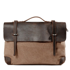 Cool Canvas Leather Mens Gray 14‘’ Office Handbag Shoulder Bag Messenger Bag For Men - iwalletsmen