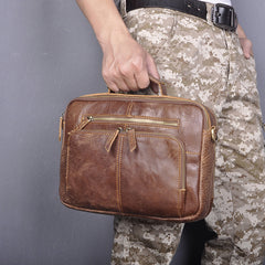 Brown Cool Leather Small Vertical Side Bag Briefcase Messenger Bag Brown Handbag Shoulder Bag For Men - iwalletsmen