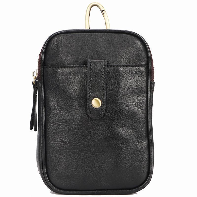 Dark Brown Vintage Leather Mens Small Messenger Bag Waist Bag Black Belt Pouch Bag For Men - iwalletsmen