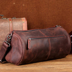 Red Brown Leather Mens Casual Barrel Postman Bag Side Bag Bucket Messenger Bag For Men - iwalletsmen