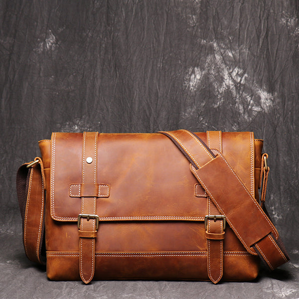 Vintage Brown LEATHER MENS Messenger Bag Side Bag Brown Postman Bag Courier Bag FOR MEN - iwalletsmen