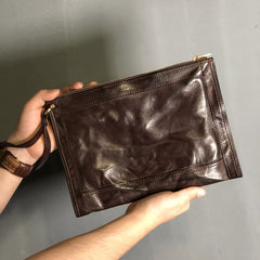 Genuine Leather Mens Clutch Cool Slim Wallet Zipper Clutch Wristlet Wallet for Men