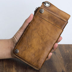 Handmade Mens Cool Long Leather Chain Wallet Cards Biker Trucker Wristlet Wallet - iwalletsmen