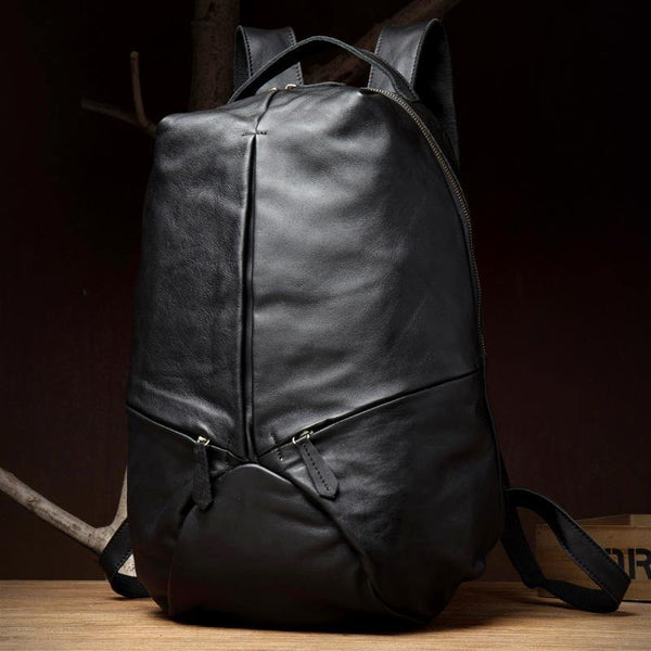 Black Fashion Mens Leather 15-inches Large Backpacks Coffee Travel Backpacks School Backpacks for men - iwalletsmen