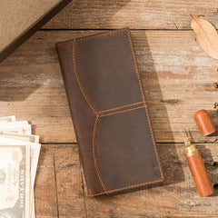 Cool Leather Mens Brown Bifold Long Wallets Long Wallet Clutch Card Wallet for Men - iwalletsmen