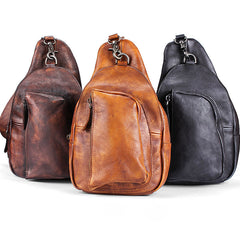 Cool Brown MENS LEATHER Sling Bag Chest Bag Coffee One Shoulder Backpack For Men - iwalletsmen