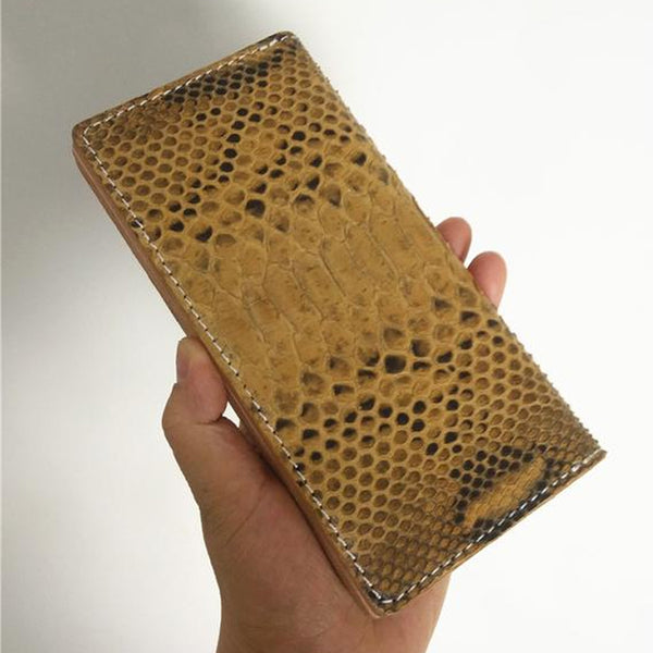 [On Sale] Handmade Vintage Mens Snake Skin Long Wallet Bifold Long Wallet for Men - iwalletsmen