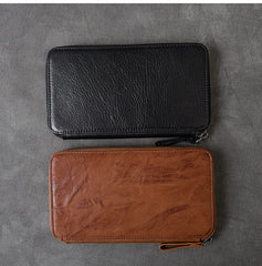 Black Leather Mens Long Wallet Zipper Brown Clutch Phone Wallet For Men - iwalletsmen