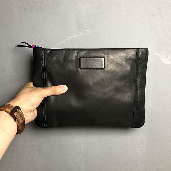 Genuine Leather Mens Clutch Cool Slim Wallet Zipper Clutch Wristlet Wallet for Men