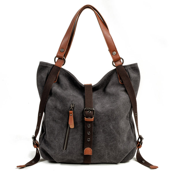 Casual Canvas Leather Womens Mens Gray Tote Bag Shoulder Bag Khaki Tote Purse For Women - iwalletsmen
