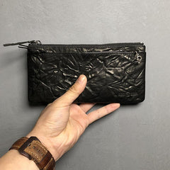 Cool Leather Mens Black Zipper Wallet Long Leather Wallet Clutch Wristlet Wallet for Men - iwalletsmen