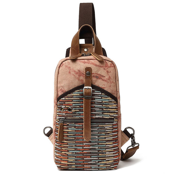 Rustic Canvas Leather Mens Sling Bag Chest Bag One Shoulder Pack for men - iwalletsmen