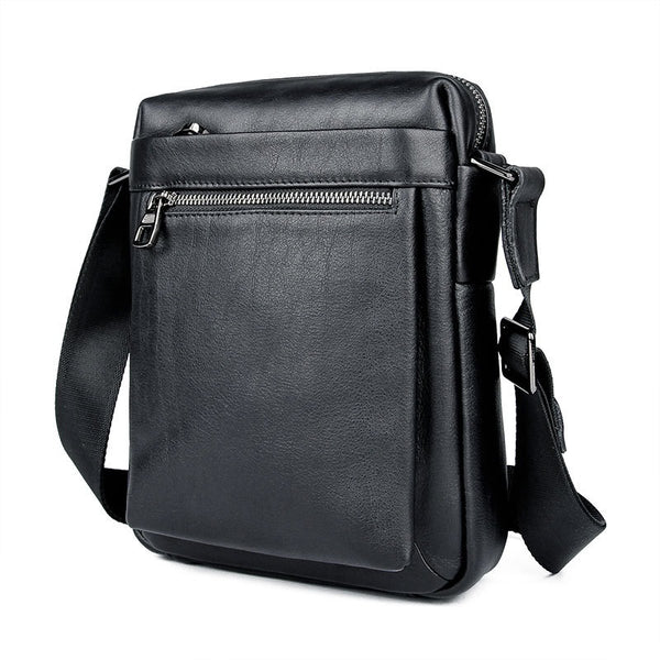 Black Cool Leather 8 inches Small Vertical Messenger Bag Courier Bag Postman Bag For Men - iwalletsmen