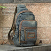 Denim Vintage Blue Mens Sling Bag Chest Bags Jean One Shoulder Backpack For Men - iwalletsmen