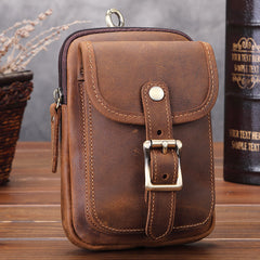 Brown Leather Cell Phone Holster Waist Pouches Belt Pouch Belt Bag For Men - iwalletsmen