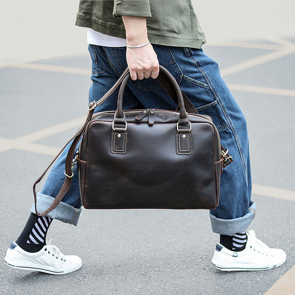 Cool Dark Brown Mens Leather Briefcase 14'' Work Handbag Ancient Brown Large Computer Briefcase For Men - iwalletsmen