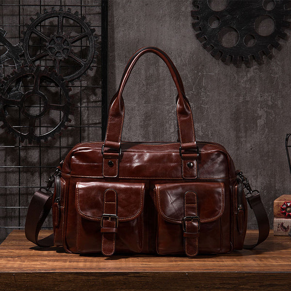 Cool Leather Mens Travel Bag Overnight Bag Work Handbags Business Bag for Men - iwalletsmen