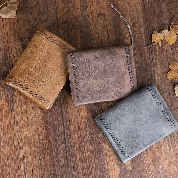 Handmade Leather Mens Vertical Gray billfold Wallet Men Brown Small Bifold Wallets for Men - iwalletsmen