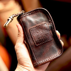 Cool Black Leather Mens Key Wallet Zipper Coin Pouch Card Front Pocket Wallet For Men - iwalletsmen
