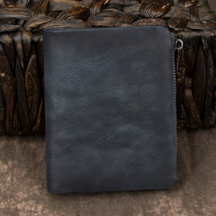 Brown Vintage Bifold Wallet Leather Mens Gray billfold Small Wallet Zipper Card Wallet For Men - iwalletsmen