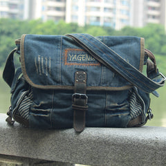 Blue Denim Mens Fashion Messenger Bags Large Jean Blue Postman Bags Courier Bag For Men - iwalletsmen