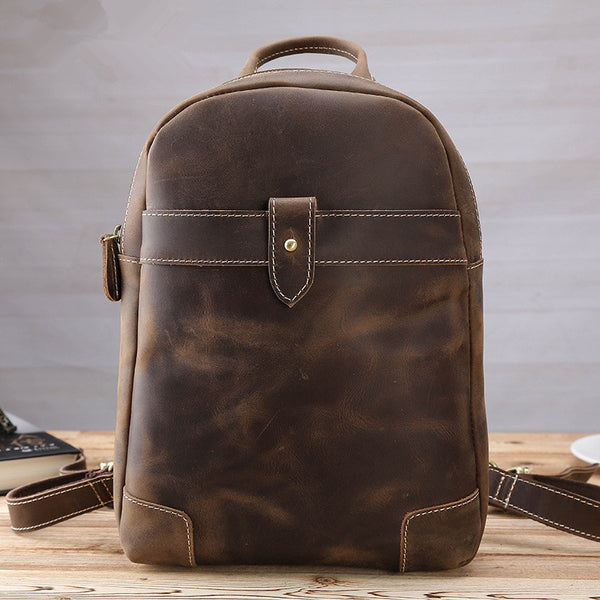 Vintage Brown Leather Men's Sling Bag Backpack Brown One Shoulder Backpack For Men - iwalletsmen