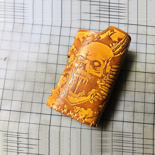 Handmade Leather Brown Skull Mens LA PETITE BOX Holder Cigarette Case for Men - iwalletsmen