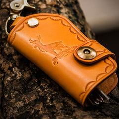 Handmade Leather Tooled Mens Cool Car Key Wallet Car Key Holder Car KeyChain for Men