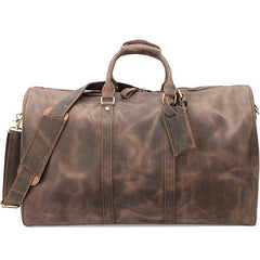 Vintage Brown Leather Mens Casual Large Travel Bags Shoulder Weekender Bags Duffle Bag For Men - iwalletsmen