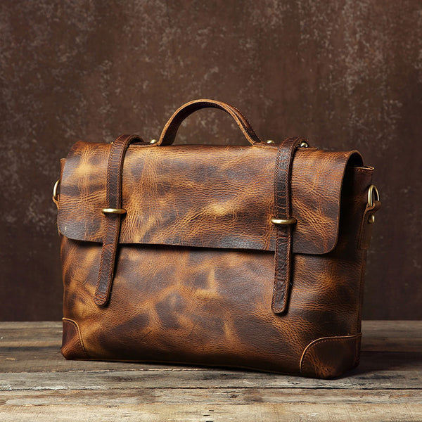 Handmade Leather Mens Cool Messenger Bag Briefcase Work Bag Business Bag Laptop Bag for men