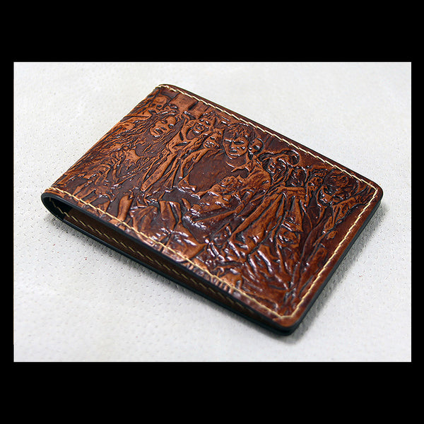 Handmade Leather Tooled Walking Dead License Wallet Mens Card billfold Wallet Cool Leather Wallet Slim Wallet for Men