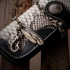 Handmade Leather Black Mens Chain Biker Wallet Cool Leather Wallet Long Clutch Wallets for Men
